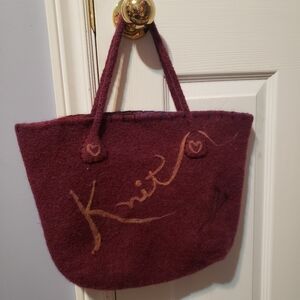 Felted Knit Tote Bag Plum Purple Yellow